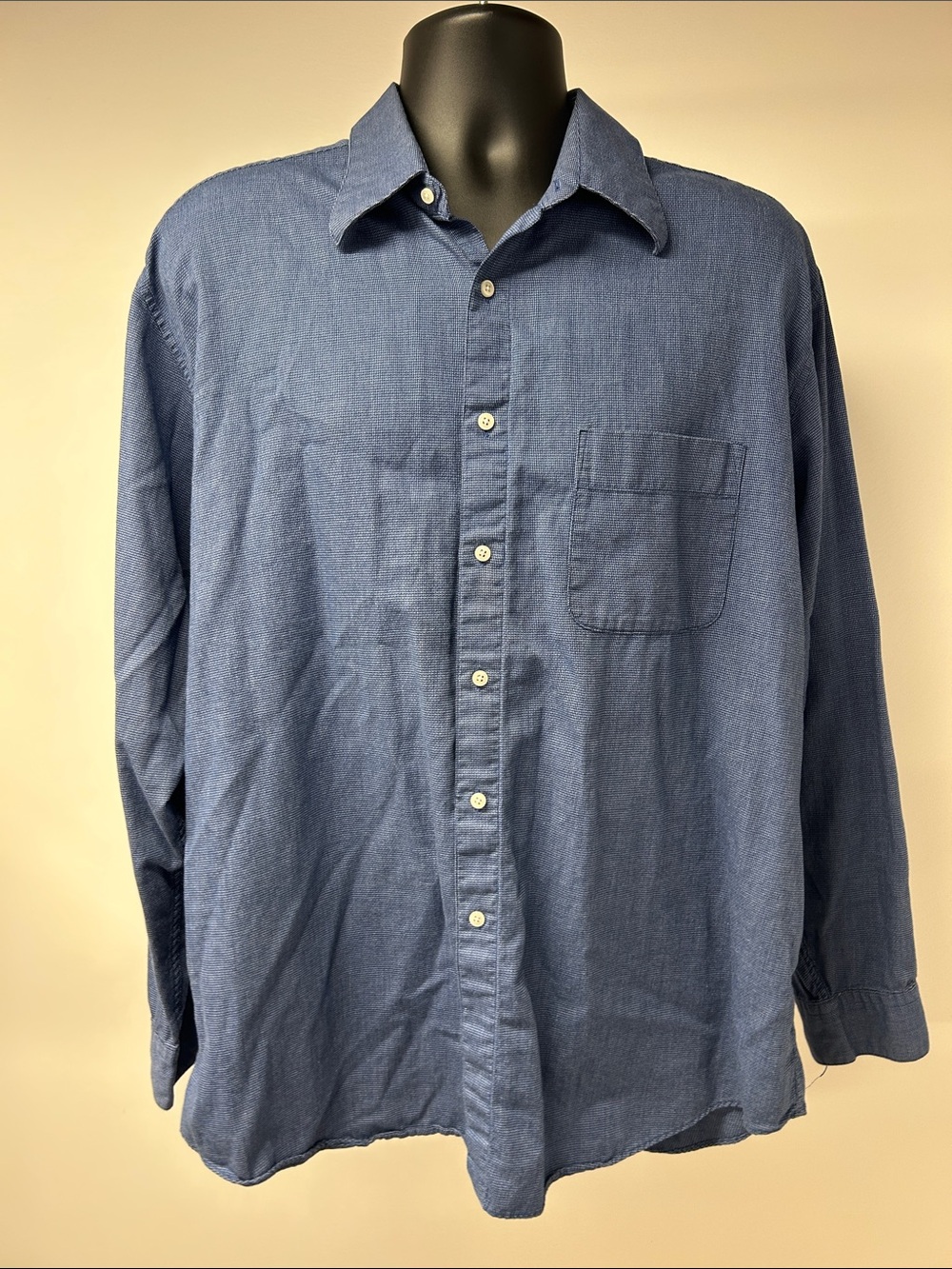 Perry Ellis Portfolio Mens Blue Textured Button Down Shirt Size 17 34-35